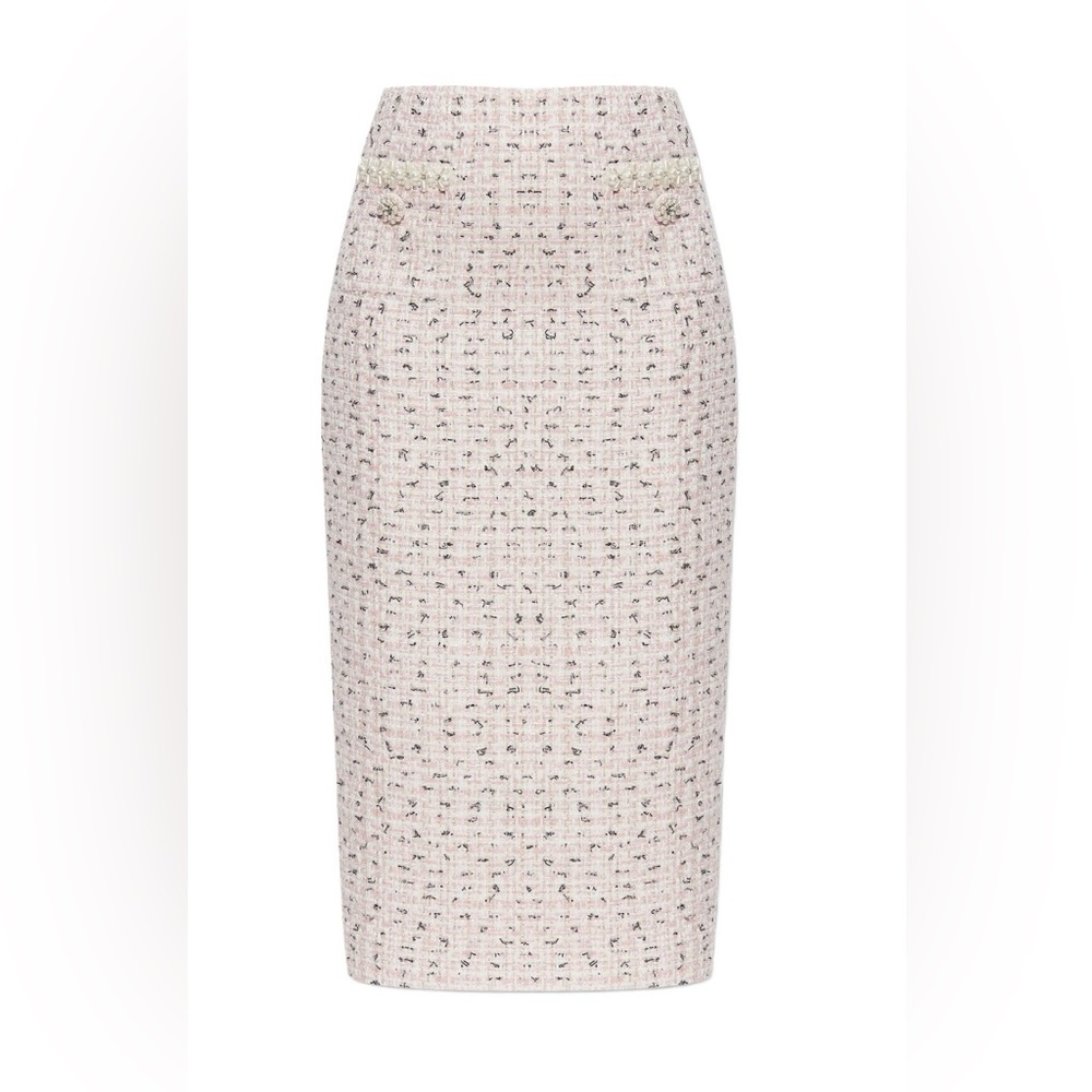 Self-Portrait Pink Pearl Tweed Midi Skirt - Size 6 - BRAND NEW WITH TAGS